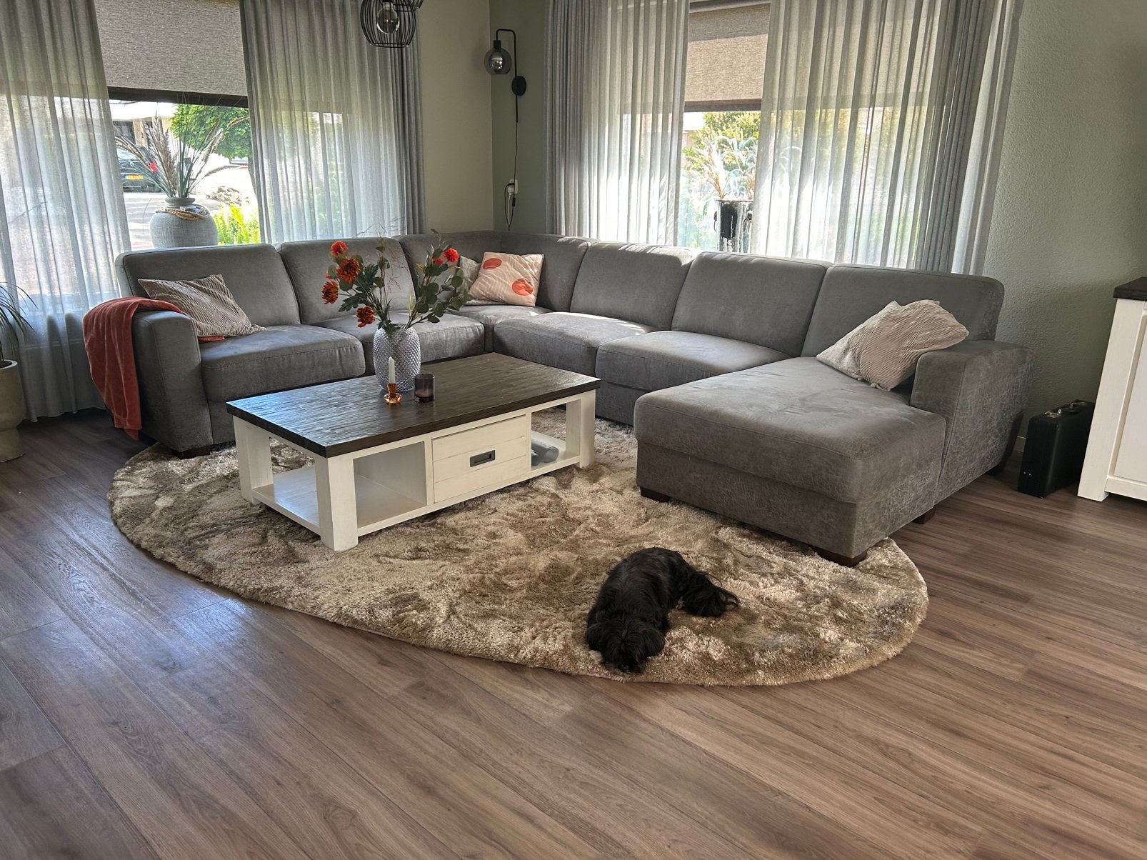 Stevige houten salontafel met laatje en opbergvakken, Ophalen, Gebruikt, 100 tot 150 cm, 50 tot 100 cm