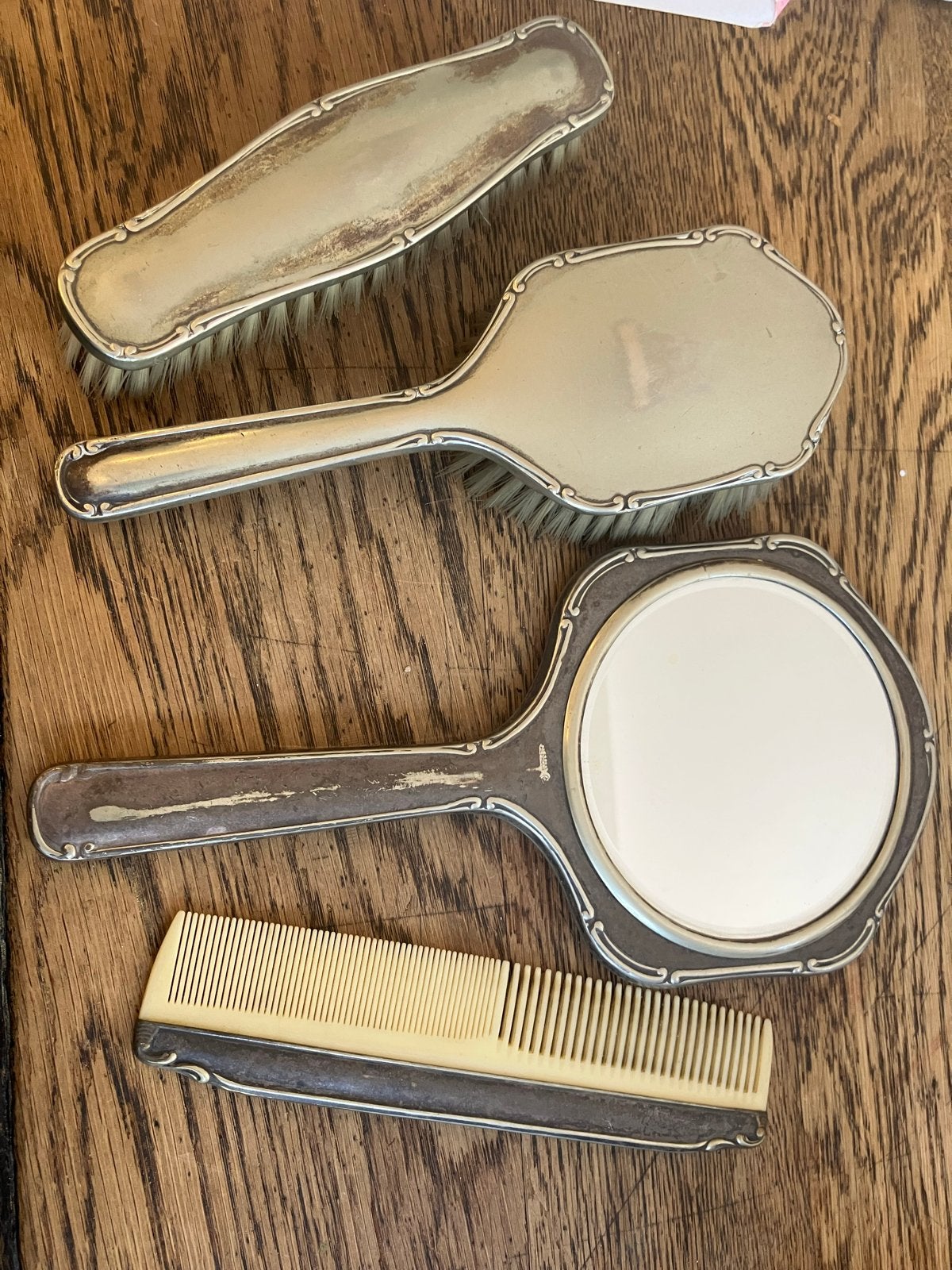 Vintage Zilveren Kaptafelset - Spiegel, Borstels & Kam, Ophalen of Verzenden