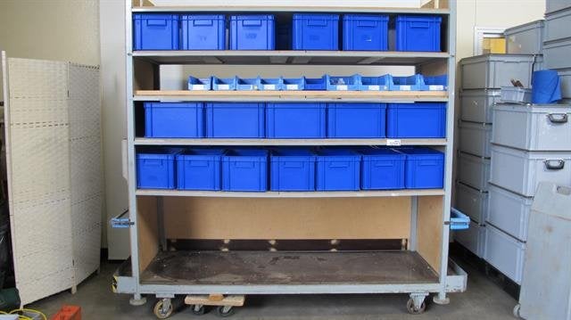transportkar met magazijnbakken, Gebruikt, Niet ingevuld, Niet ingevuld, Ophalen