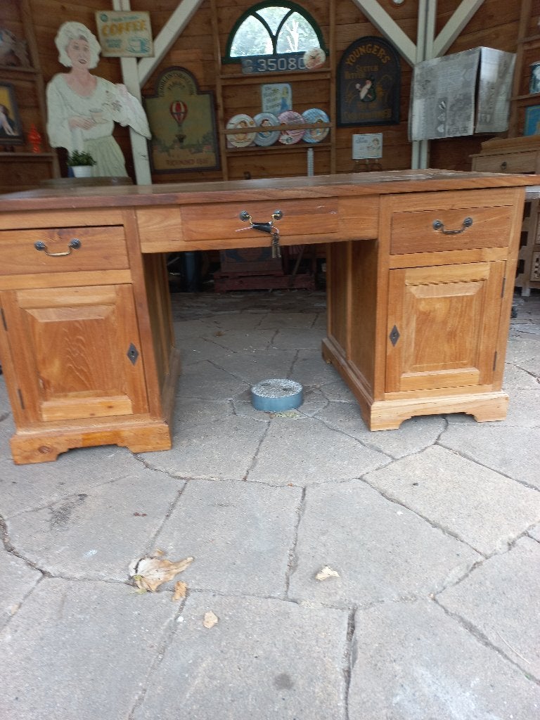 TEAKHOUTEN BUREAU, 160 cm, Gebruikt, Hout, Bruin