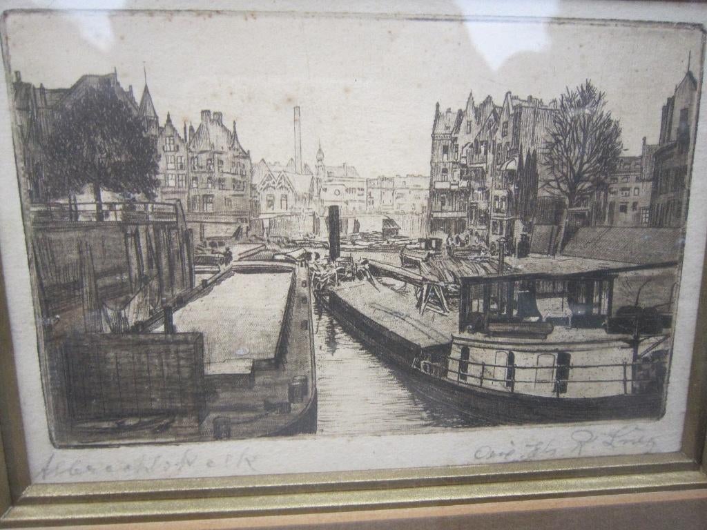 RONALD LARIJ (P.Scheen) zeer Byz ets Aelbrechtskolk R.dam, Ophalen of Verzenden, Dagelijks leven, Ets, 1900 - 1949