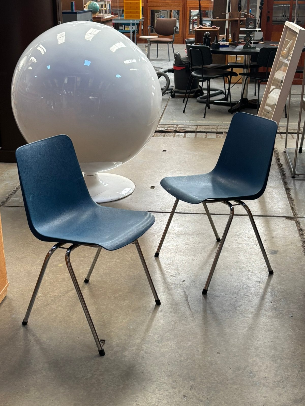 Stapelbare stoelen (6x), Huis en Inrichting, Stoelen, Ophalen, Gebruikt, Blauw, Metaal