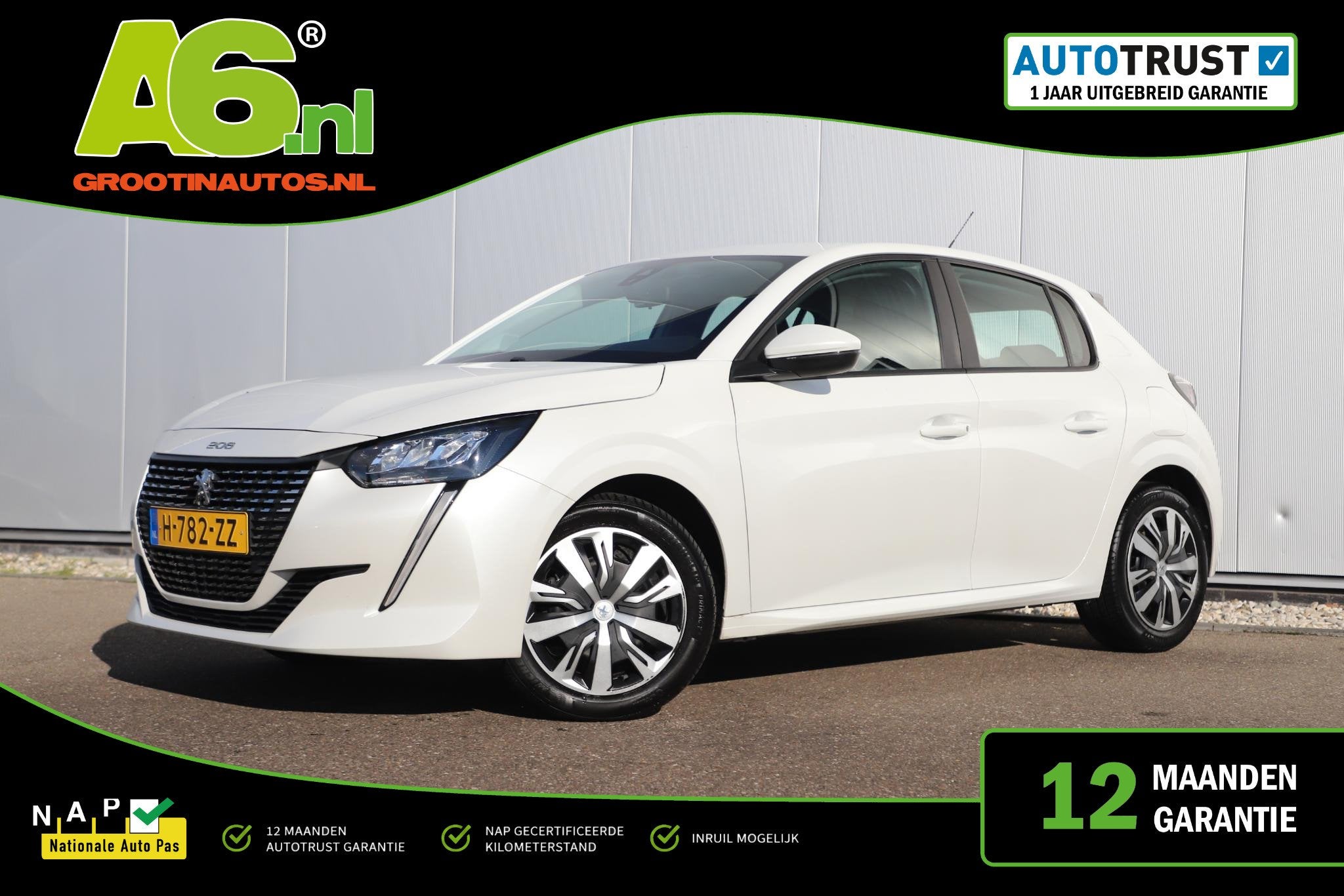 Peugeot 208 1.2 PureTech Active 102PK Parelmoer Wit Carplay, Auto's, Voorwielaandrijving, Stof, Gebruikt, Euro 6