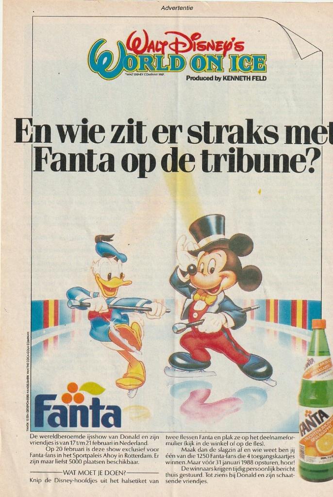 Retro reclame 1987 Fanta frisdrank naar Disney on ice, Verzamelen, Verzenden, Overige typen