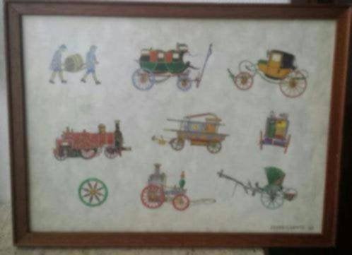 tekeningen met aquarel schilderij oude vervoermiddelen, Ophalen