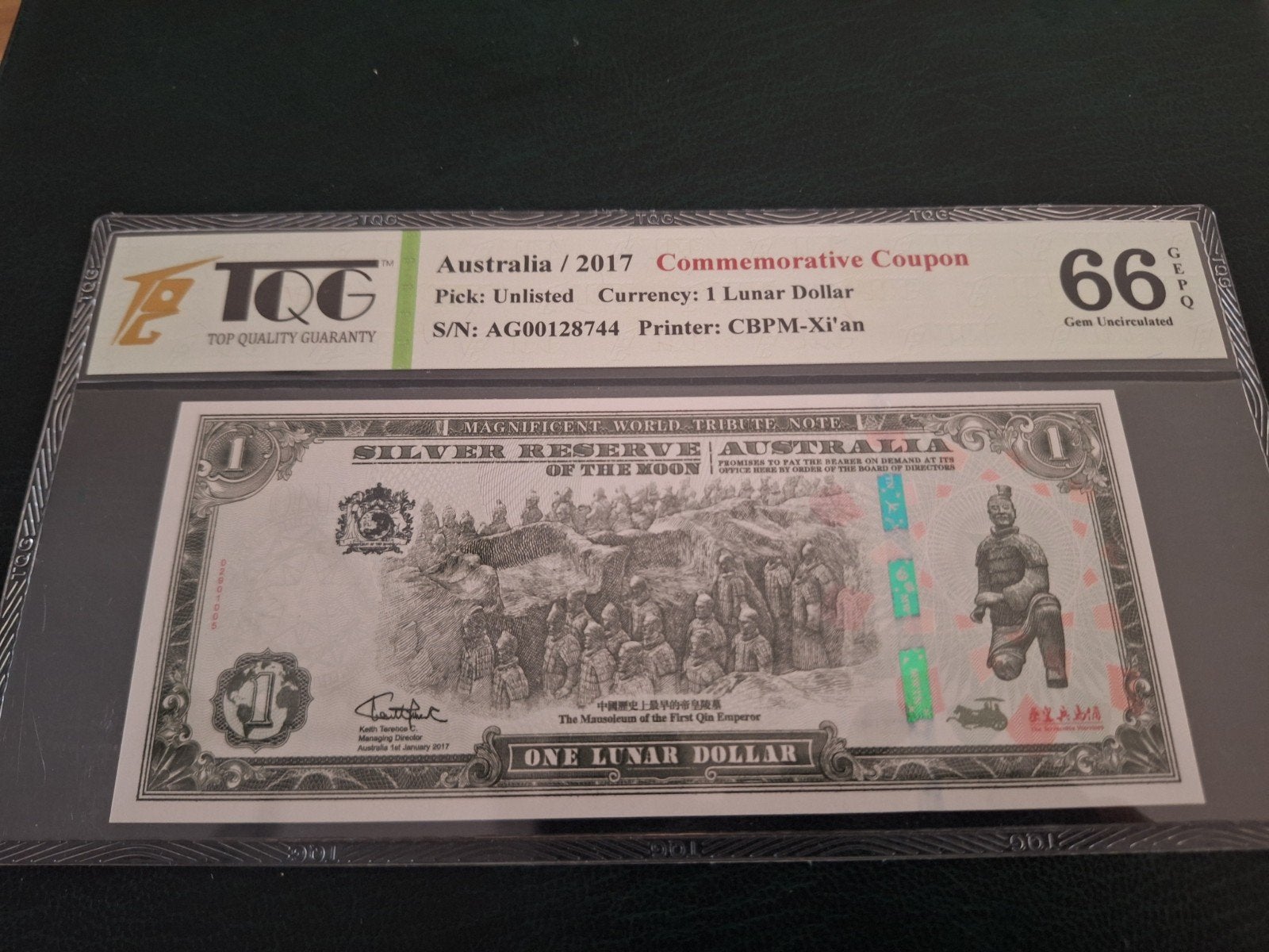 Australië 1 Lunar Dollar 2017 TQG 66 Gem Uncirculated, Ophalen of Verzenden