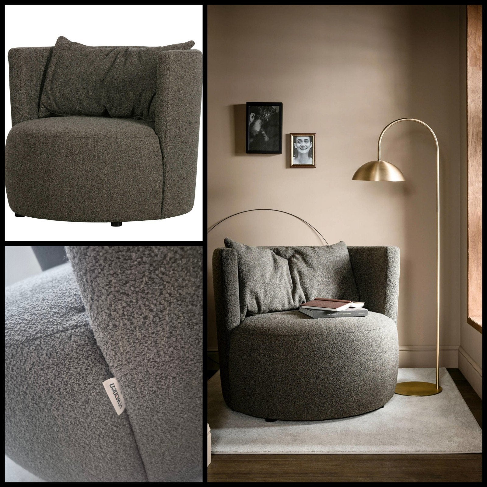 Bruine Bouclé Fauteuil 'Explore' van VT Wonen aangeboden, Ophalen, 75 tot 100 cm, Zo goed als nieuw, 75 tot 100 cm
