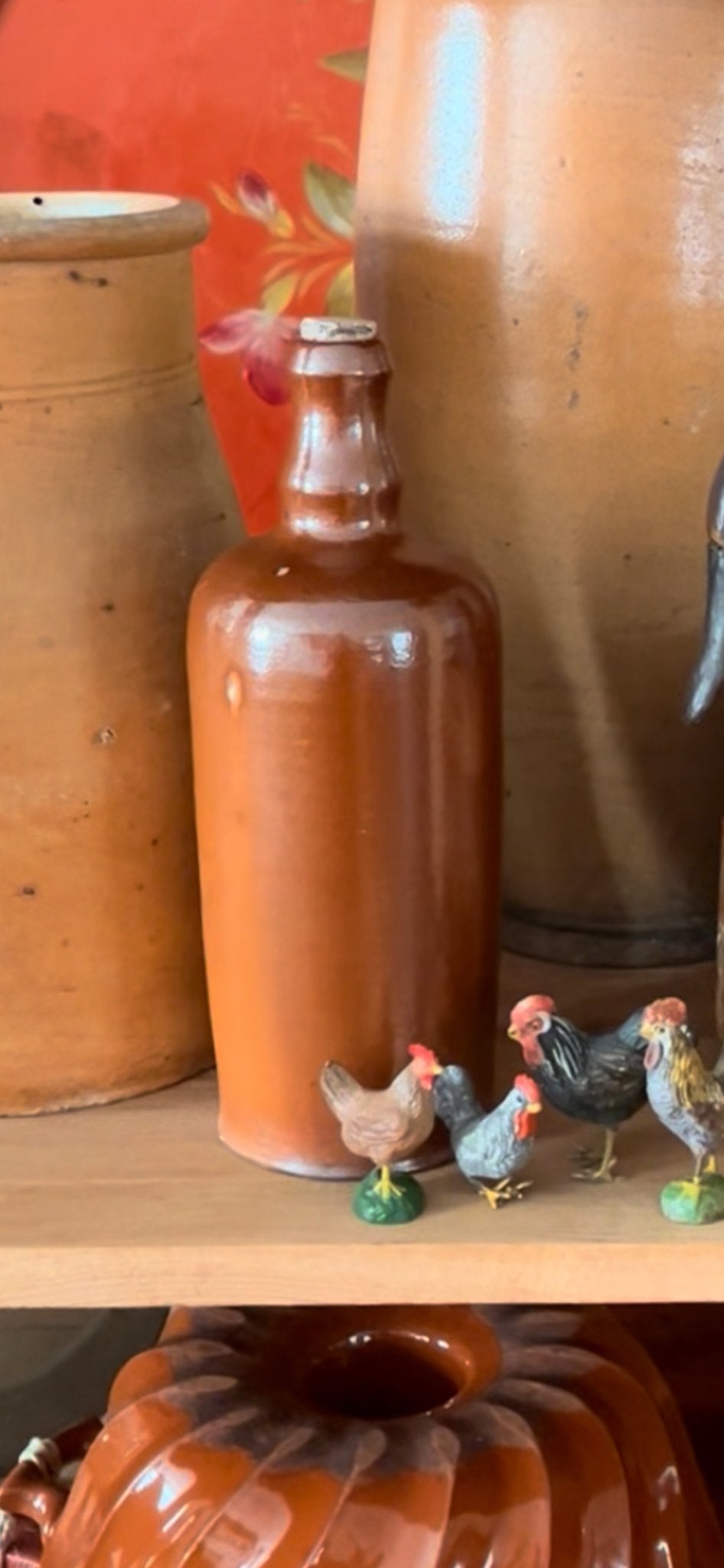 Franse aardewerken fles - Bruin geglazuurd, Ophalen of Verzenden