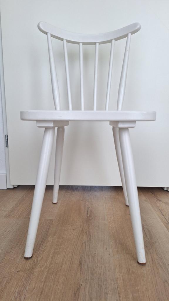 Mooie witte oude houten stoel eetkamerstoel, Ophalen, Gebruikt