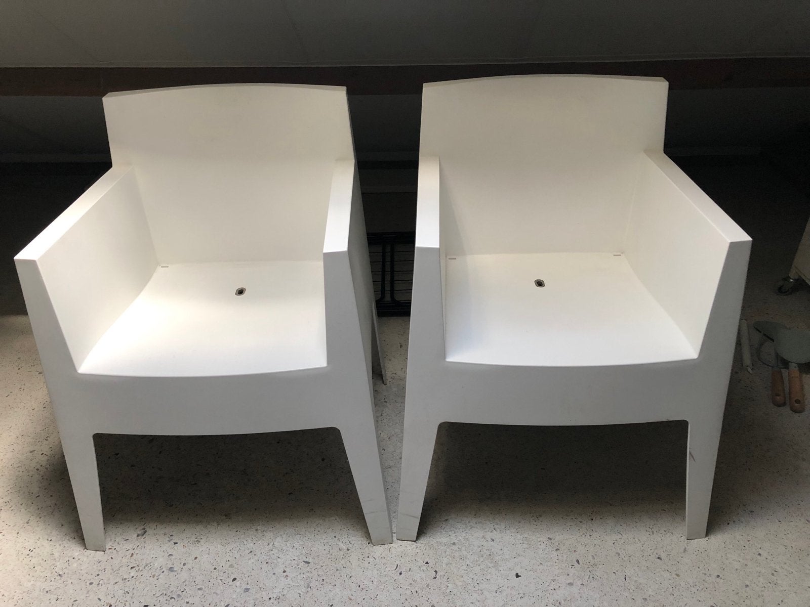 4 Driade Toy designstoelen - Philippe Starck - Wit, Tuin en Terras, Tuinstoelen, Gebruikt, Kunststof, Stapelbaar, Ophalen