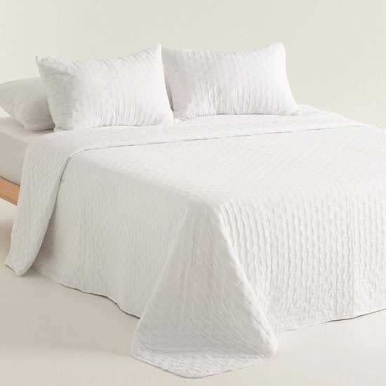 GAMUSI Nara Sprei - Wit - 235x270 cm + 2 Kussenslopen, Lits-jumeaux, Wit, Nieuw, Ophalen of Verzenden