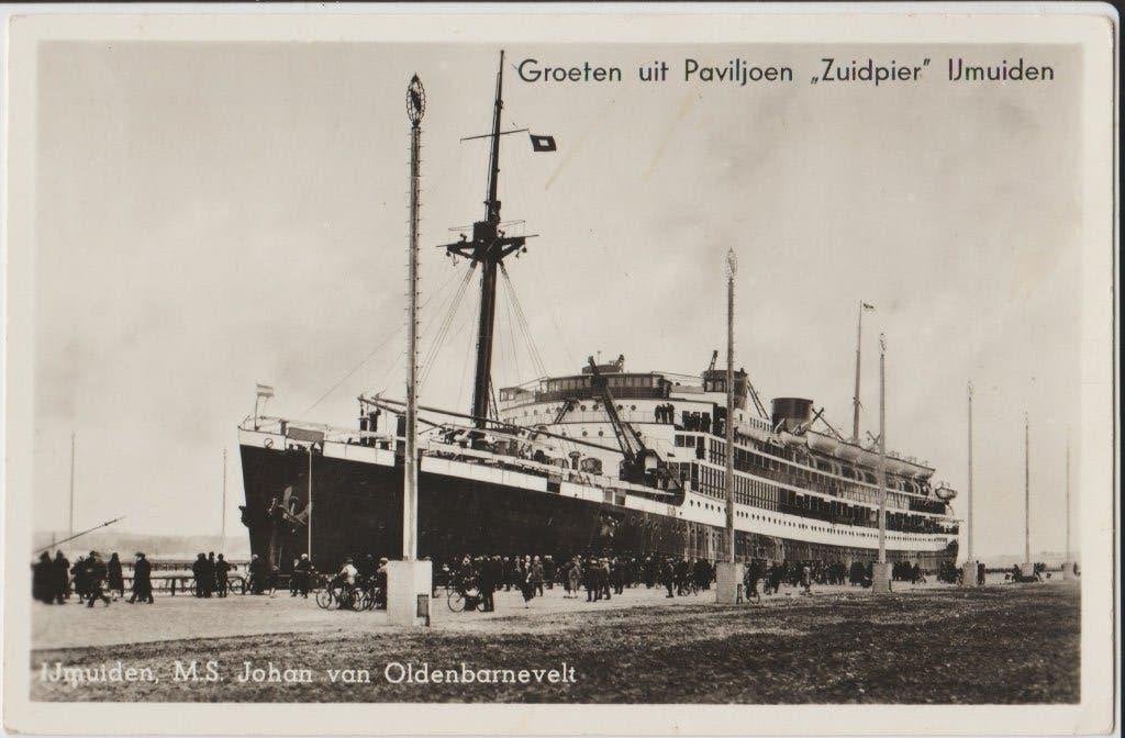 ijmuiden zuidpier scheepvaart ms joh v oldenbarnevelt schip, Ophalen of Verzenden, 1940 tot 1960, Ongelopen, Voertuig