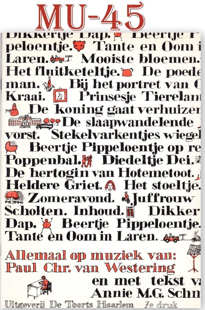 Mu -45 Bladmuziek Dikkertje Dap en 18 andere liedjes, Zang, Gebruikt, Ophalen of Verzenden, Artiest of Componist