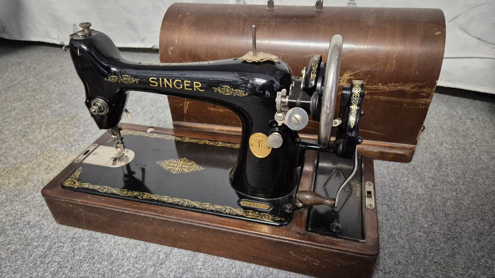 Antieke Singer Naaimachine met Houten Koffer, Ophalen of Verzenden