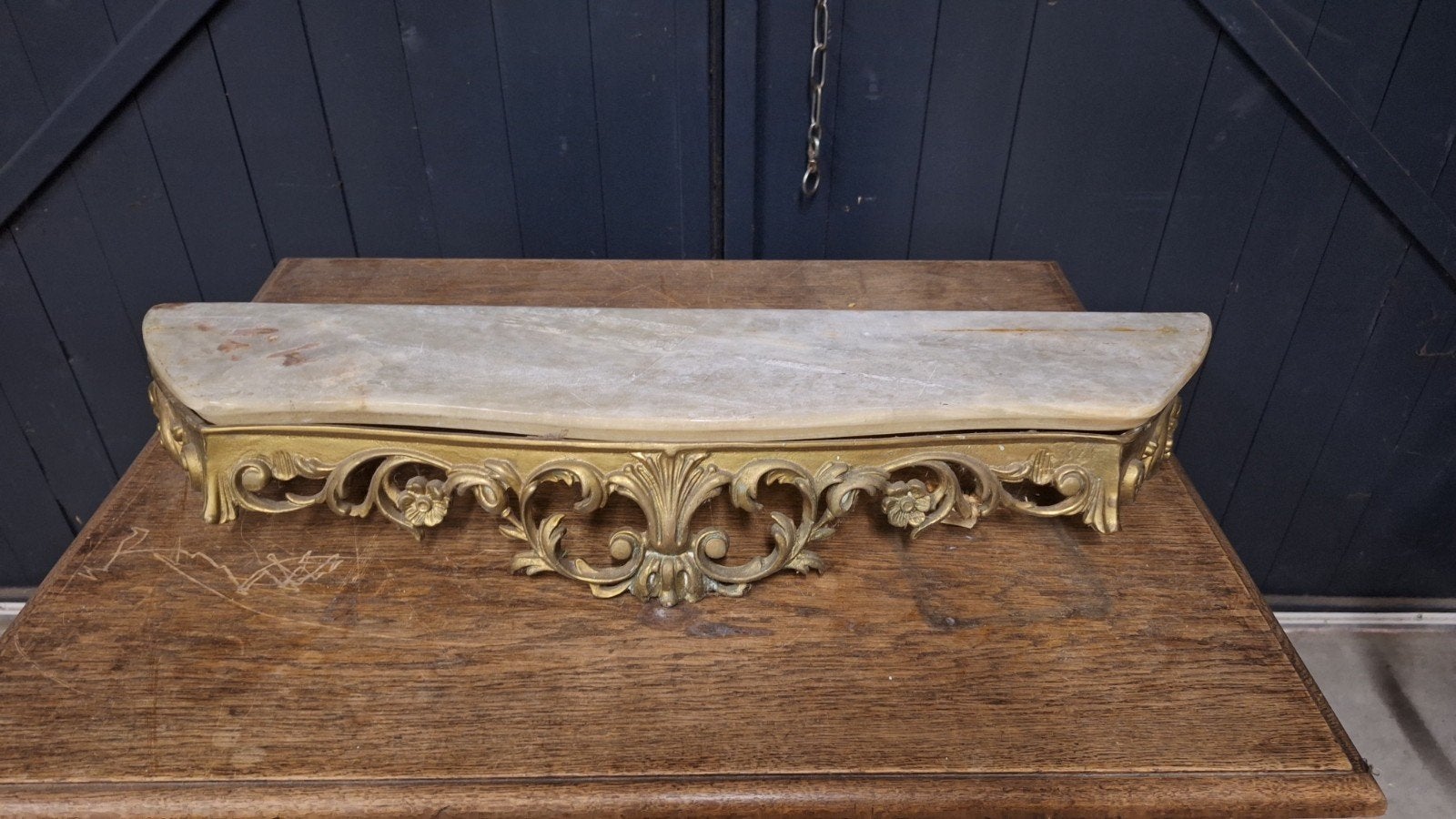 Franse barok console, messing met marmer., Ophalen