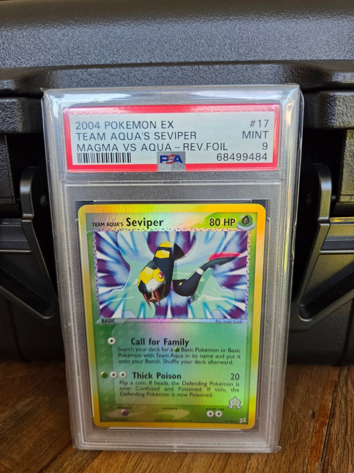 PSA 9 MINT 2004 Pokémon EX Team Aqua's Seviper Rev. Foil, Ophalen of Verzenden, Zo goed als nieuw, Losse kaart, Foil