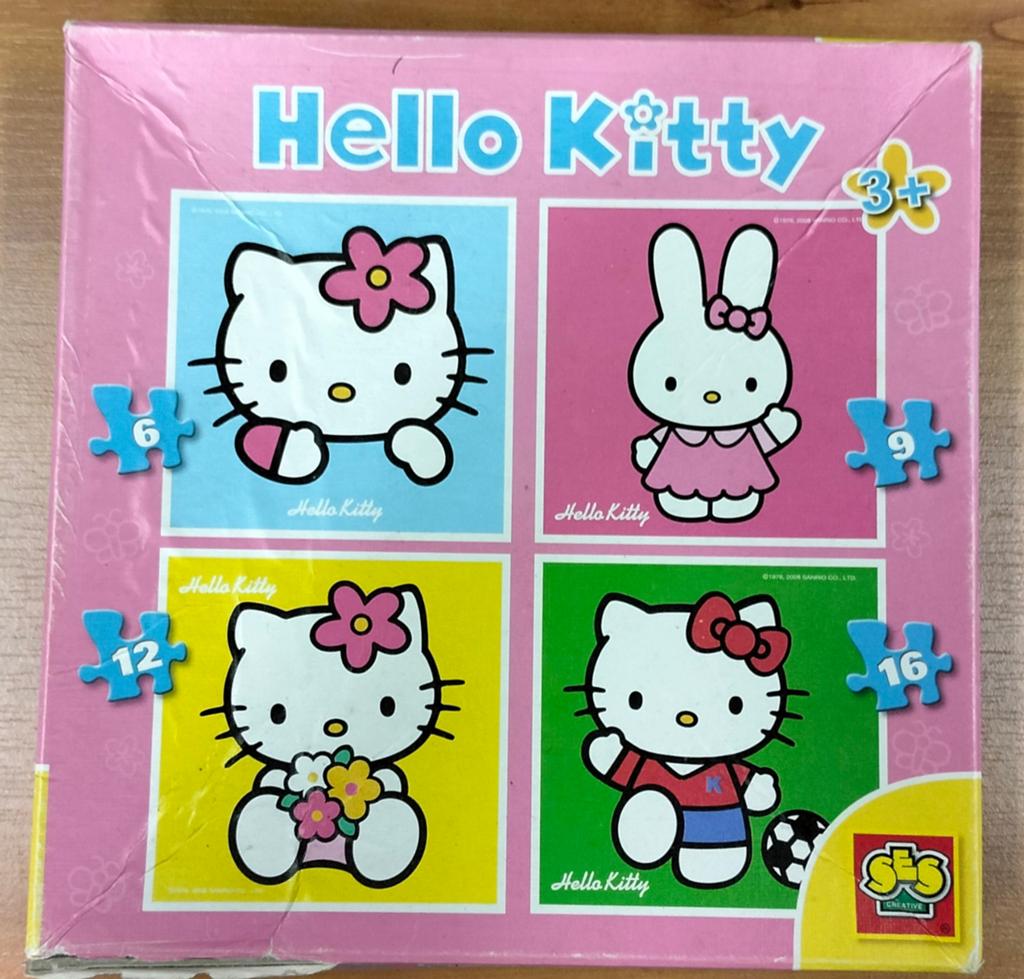 Hello Kitty Puzzels - 4 in 1 set (6, 9, 12, 16 stukjes), Ophalen of Verzenden, 10 tot 50 stukjes, Gebruikt, 2 tot 4 jaar