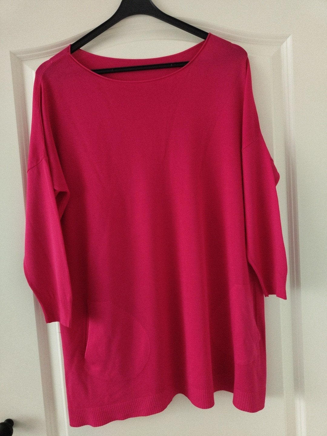 Fuchsia rose ruimvallende top met zakjes 3 kwart mouw, Maat 38/40 (M), Ophalen of Verzenden, Zo goed als nieuw, Korte mouw