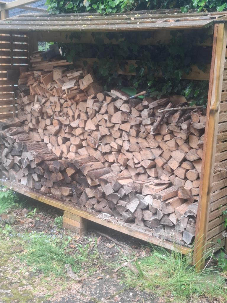 Droog gekloofd openhaard hout in Ibc bak 1 cuub, Tuin en Terras, Haardhout, Minder dan 3 m³, Ophalen, Overige houtsoorten, Blokken