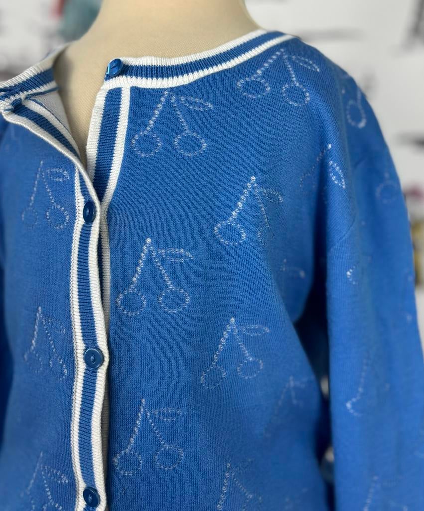 Bonpoint blauw vestje met kersen maat 10, Bonpoint EU, Trui of Vest, Zo goed als nieuw, Info@bonpoint.com