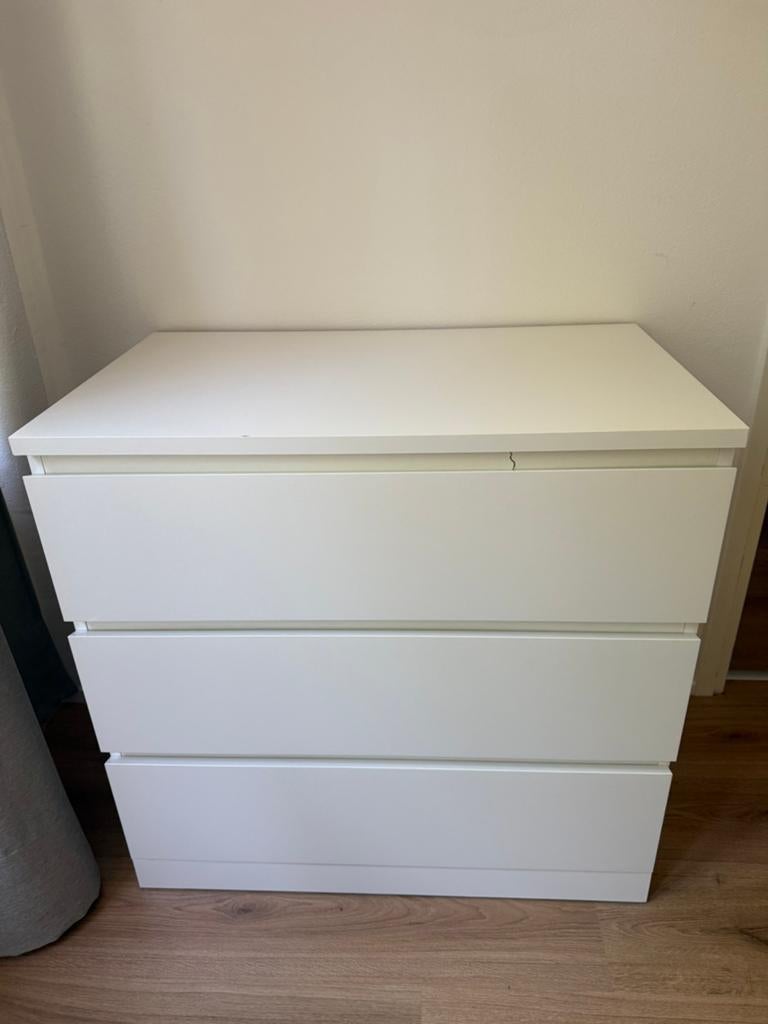 Ikea malm ladekast wit, Ophalen, Gebruikt, 50 tot 100 cm, 3 of 4 laden