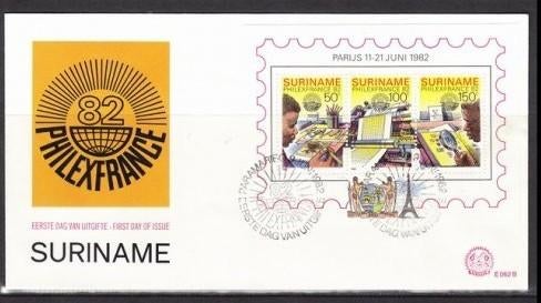 Suriname 1982 FDC E62b Postzegeltentoonstelling Philexfrance, Postzegels en Munten, Ophalen of Verzenden, Gestempeld