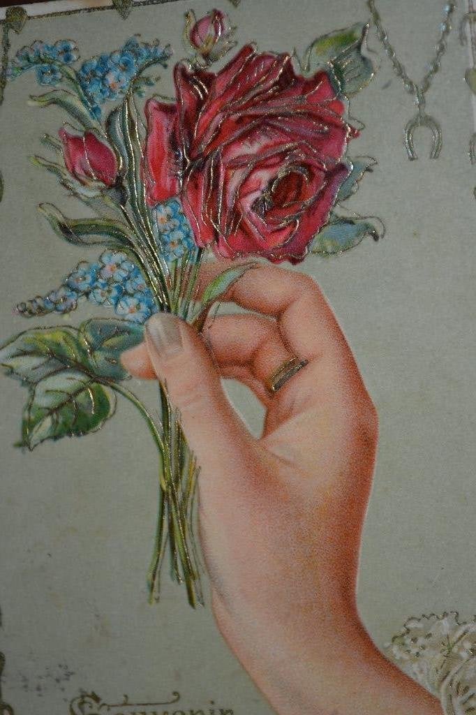 frankrijk relief 1905 hand vrouw rose roos, Ophalen of Verzenden, Voor 1920, Gelopen, Sterren en Beroemdheden