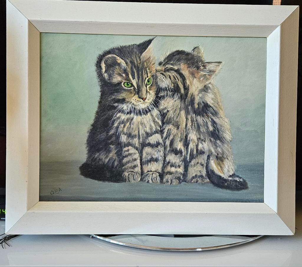 Schilderij met twee schattige kittens - Olieverf, Ophalen of Verzenden