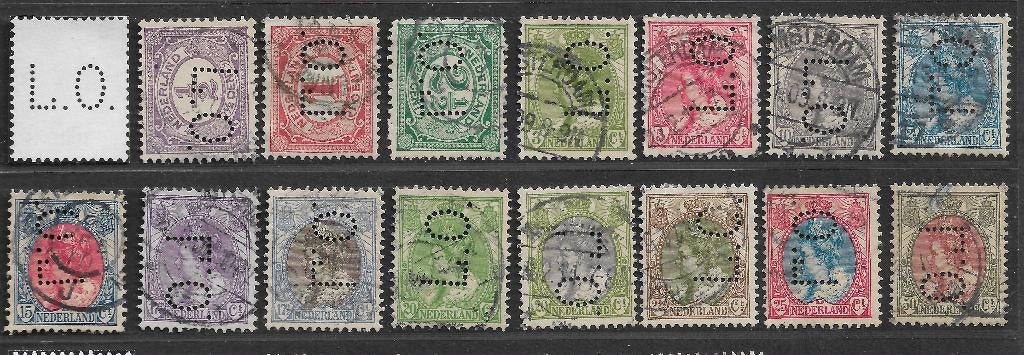 Perfins Nederland  - - -   15  zegels met Perfin  LO, Verzenden, T/m 1940, Gestempeld