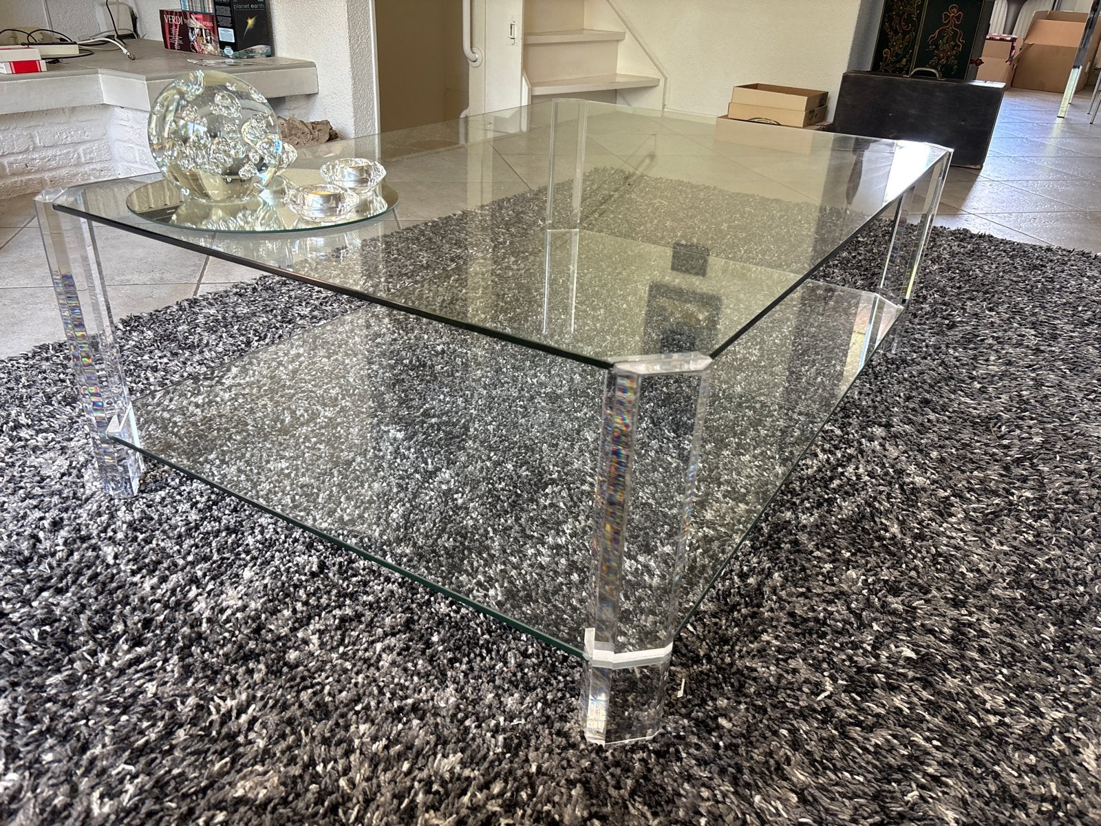 Glazen salontafel met extra plateau, Ophalen, 100 tot 150 cm, 50 tot 100 cm, Glas