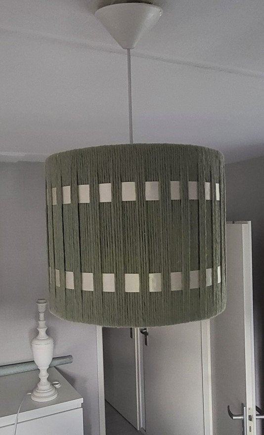 Mooie nieuwe lampenkap, handgemaakt groen met lint, Hanglamp, Rond, Nieuw, 30 cm