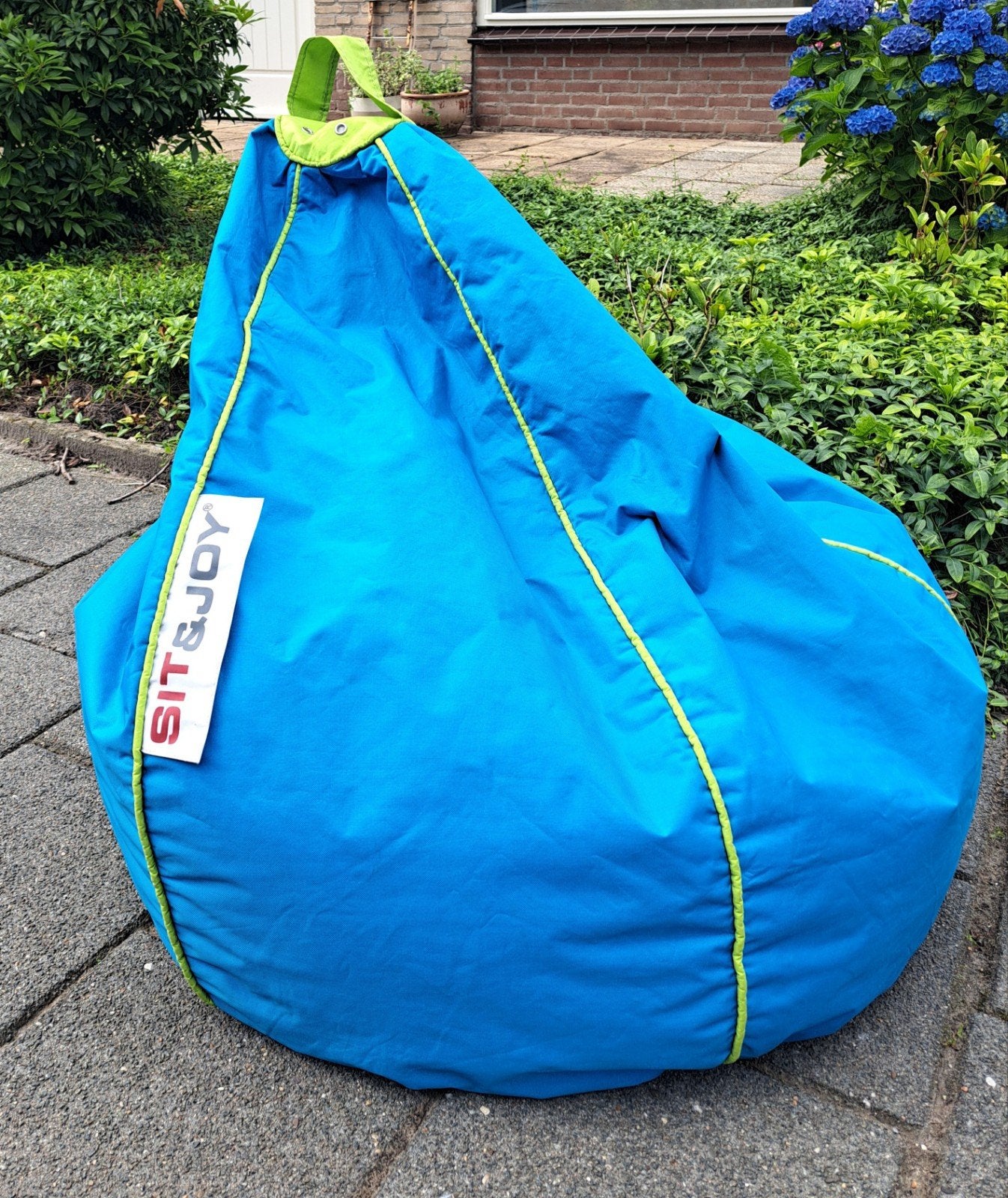 Zitzak Sit & Joy - Blauw met Groene accenten, Huis en Inrichting, Zitzakken, Ophalen