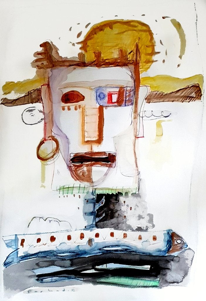 Atelieropruiming – kleurtekening zoekt een nieuw thuis, Aquarel, Overig onderwerp, Papier/karton, Ophalen of Verzenden