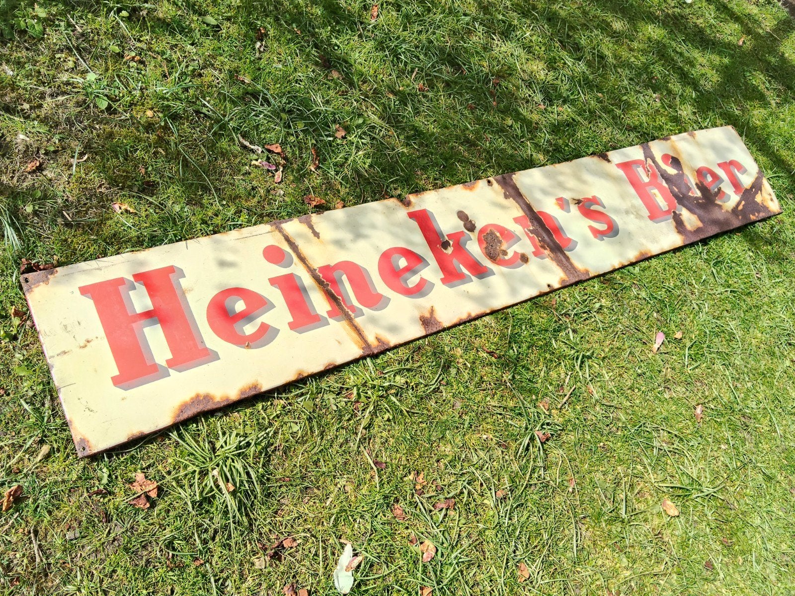 Uniek oud Heineken geëmailleerd reclamebord, Tuin en Terras, Gras en Kunstgras, Ophalen, Minder dan 10 m²