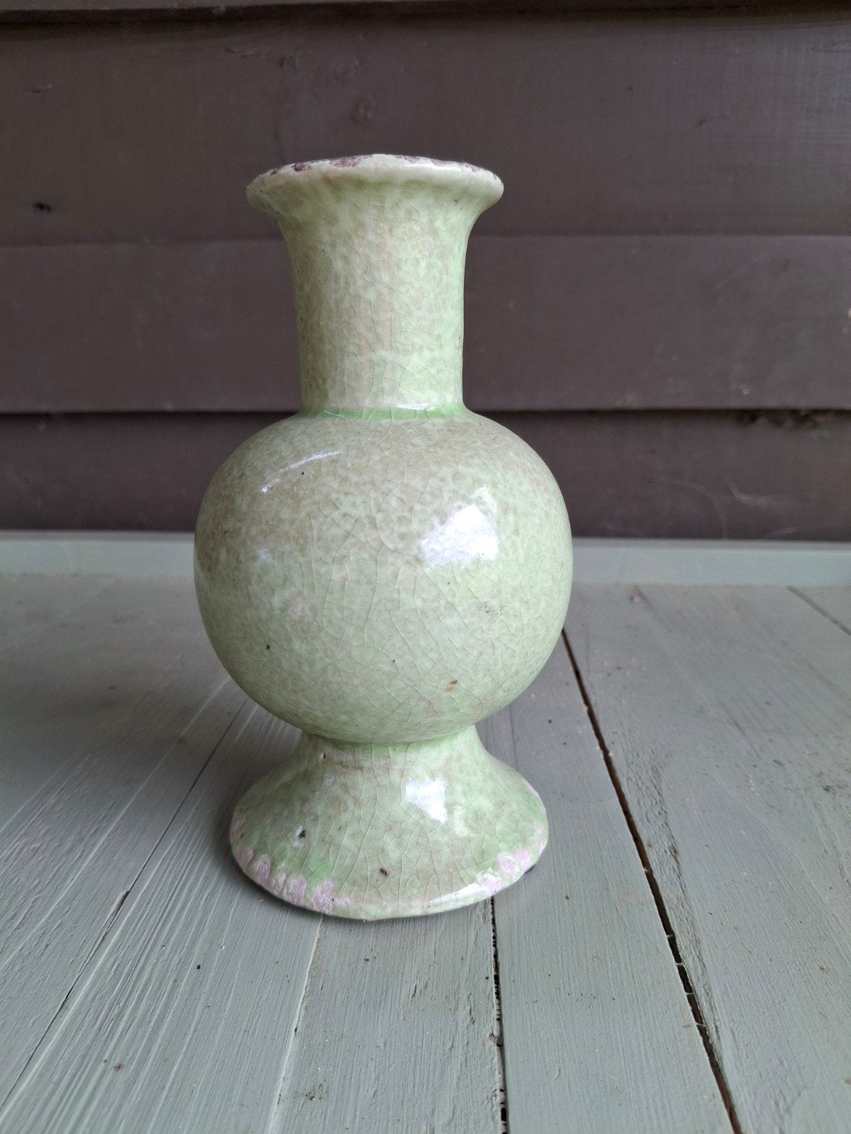 Vaasje groen brynxz, Gebruikt, Aardewerk of Porselein, Ophalen of Verzenden, Minder dan 50 cm