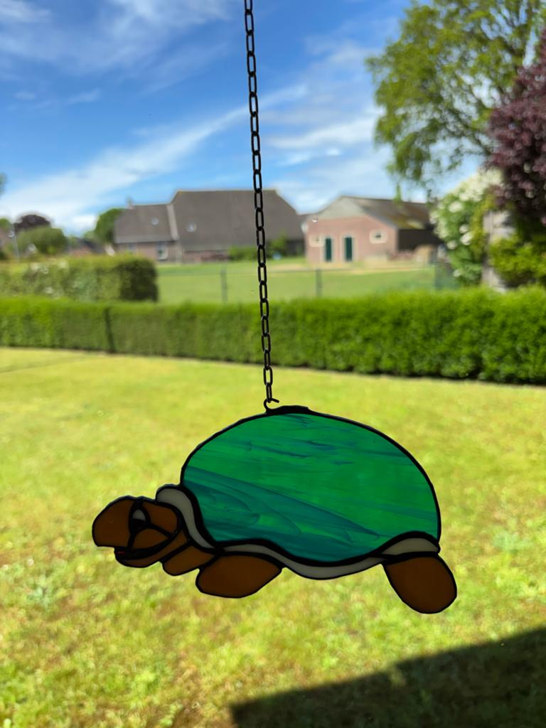 Tiffany schildpad glas in lood raamhanger, Antiek en Kunst, Ophalen