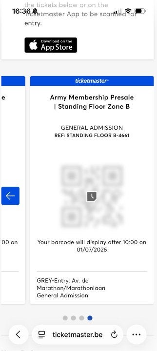 Kaartje BTS 1 juli - standing Floor Zone B, Eén persoon, Juli