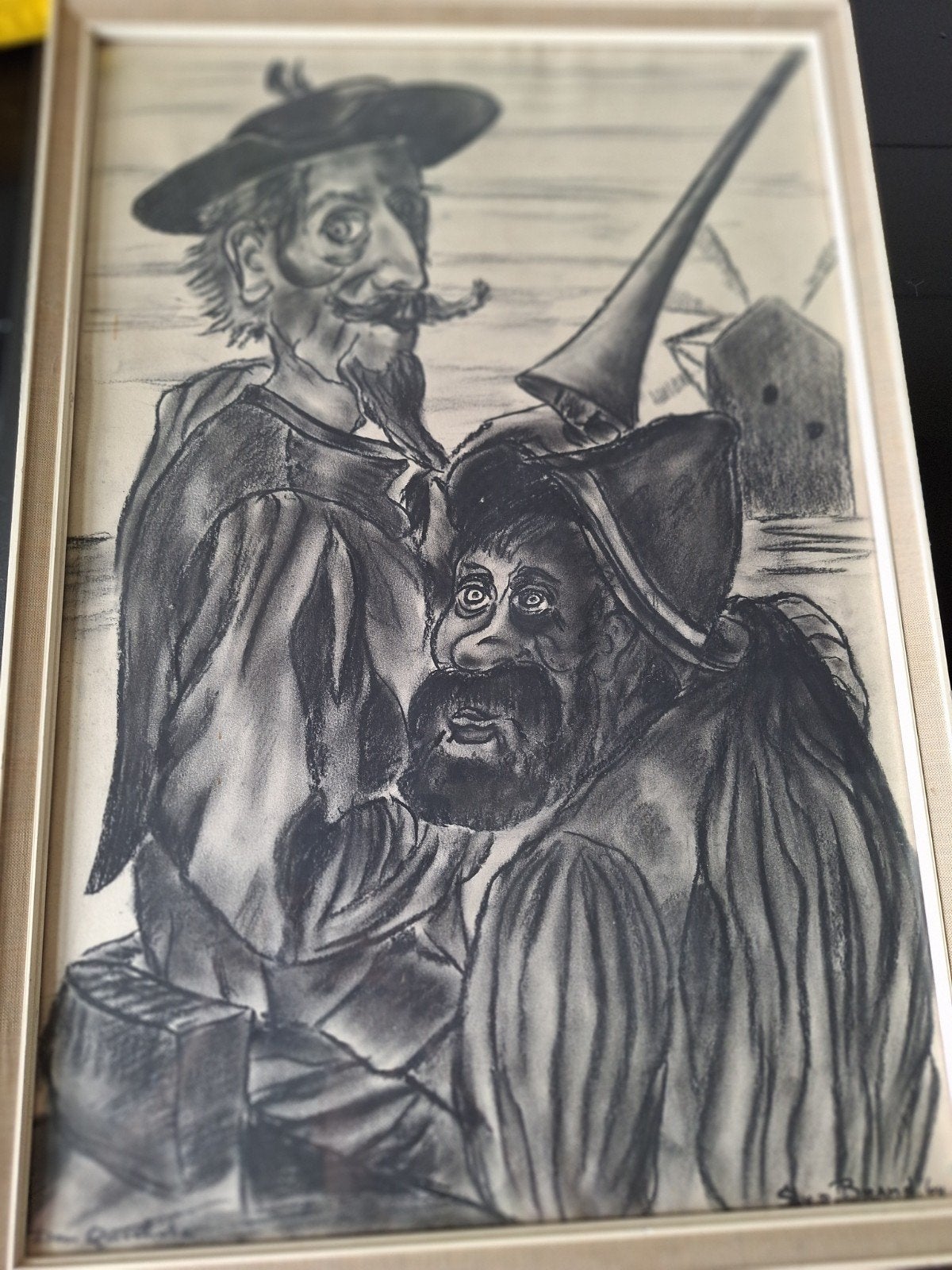 Don Quichot Houtskooltekening  S. van den Brand 19, Ophalen of Verzenden, Tekening, Houtskooltekening, Origineel