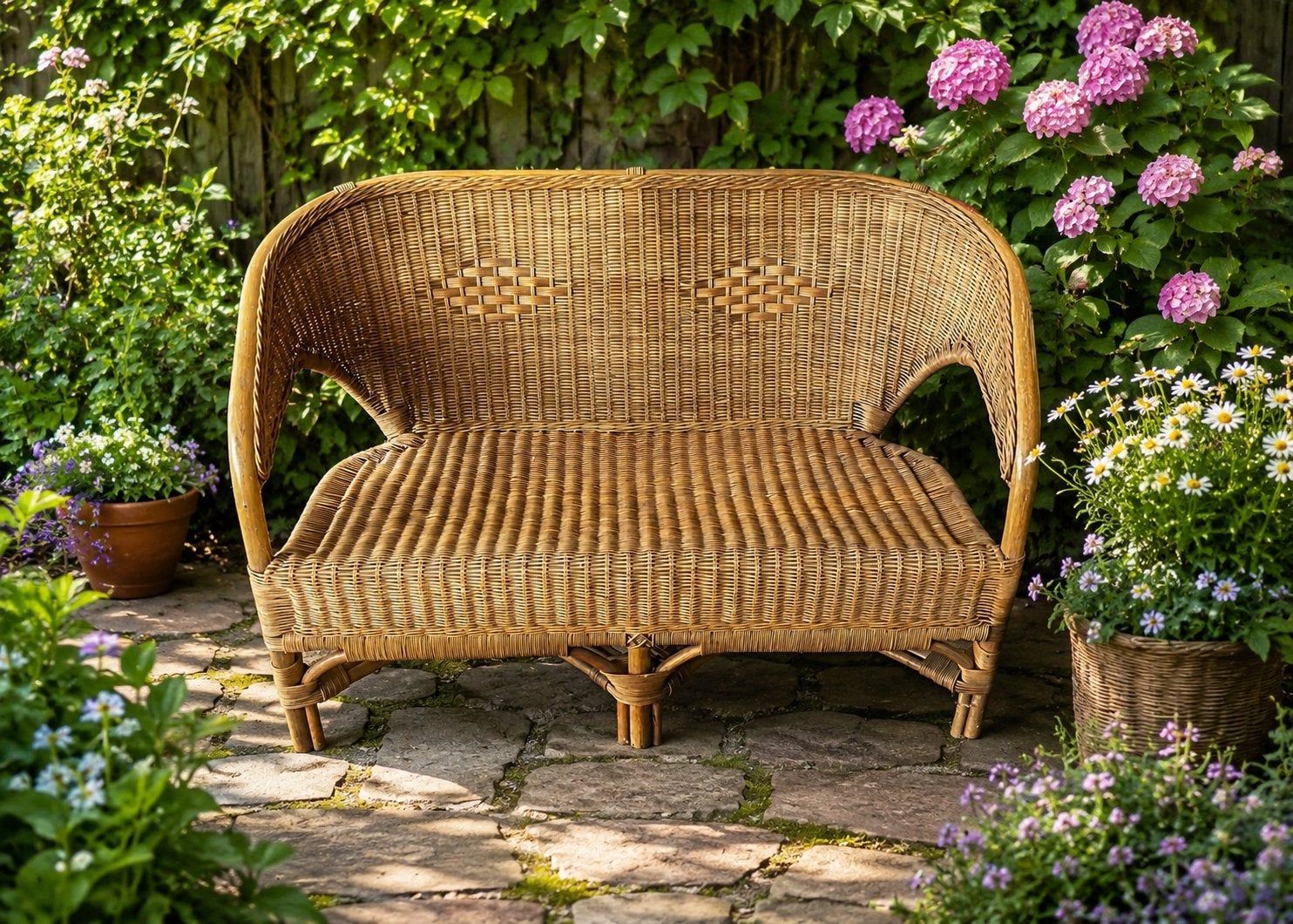 Vintage rotan bankje - perfect voor binnen of buiten, Ophalen