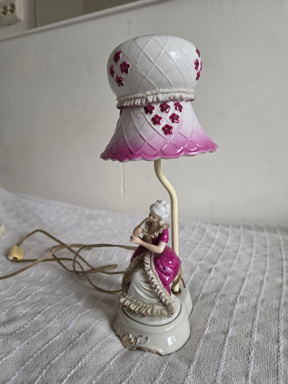 Antieke Tafellamp met Dame Figuur - Vintage Porselein, Ophalen of Verzenden