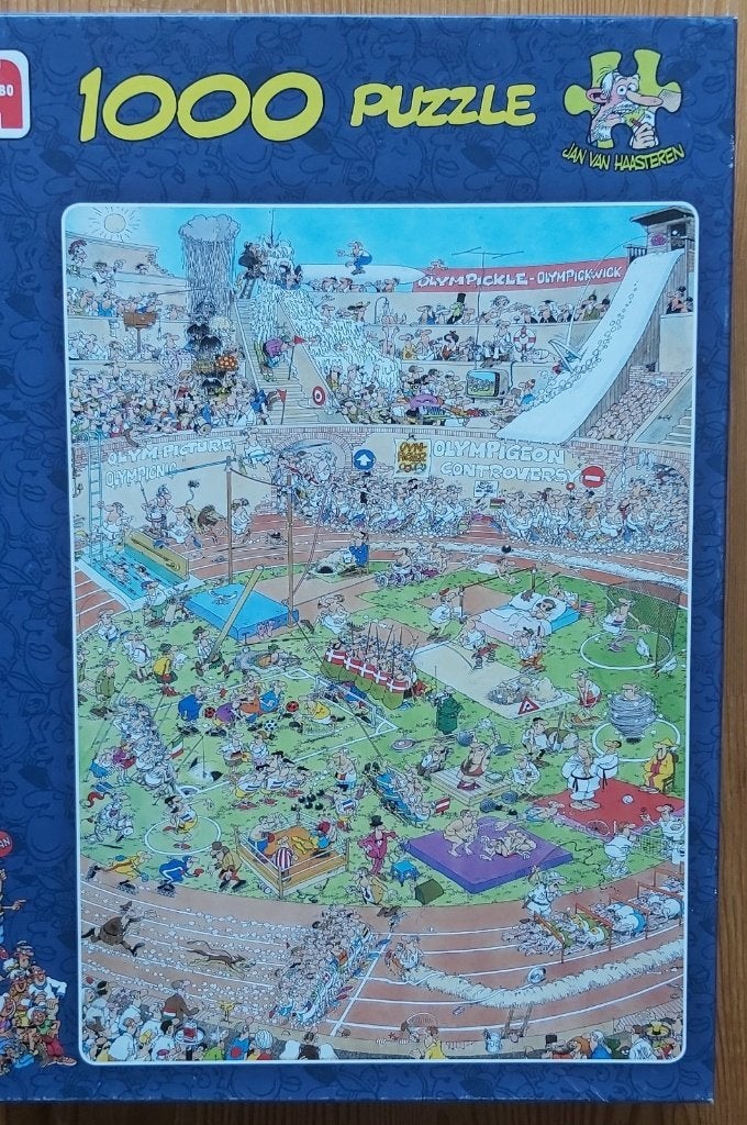 Puzzel Jan van Haasteren, Atletiek, 1000, Hobby en Vrije tijd, Denksport en Puzzels, Ophalen of Verzenden, 500 t/m 1500 stukjes