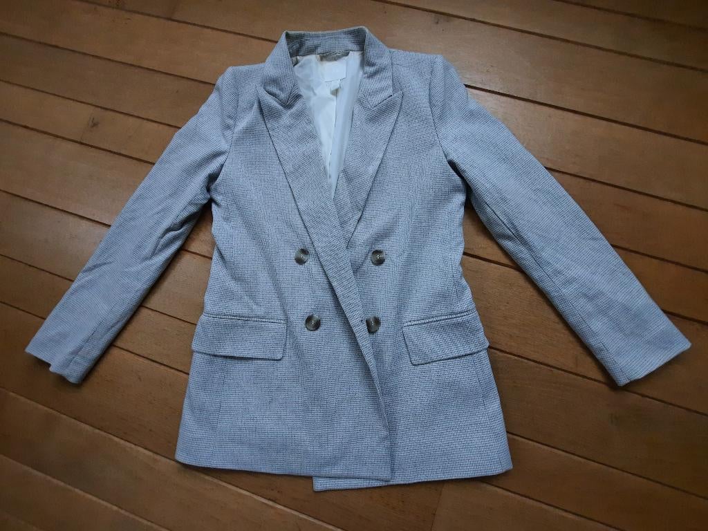 H&M colbert grijs beige wit ruit maat 36, Ophalen of Verzenden, Zo goed als nieuw, Maat 36 (S), Beige