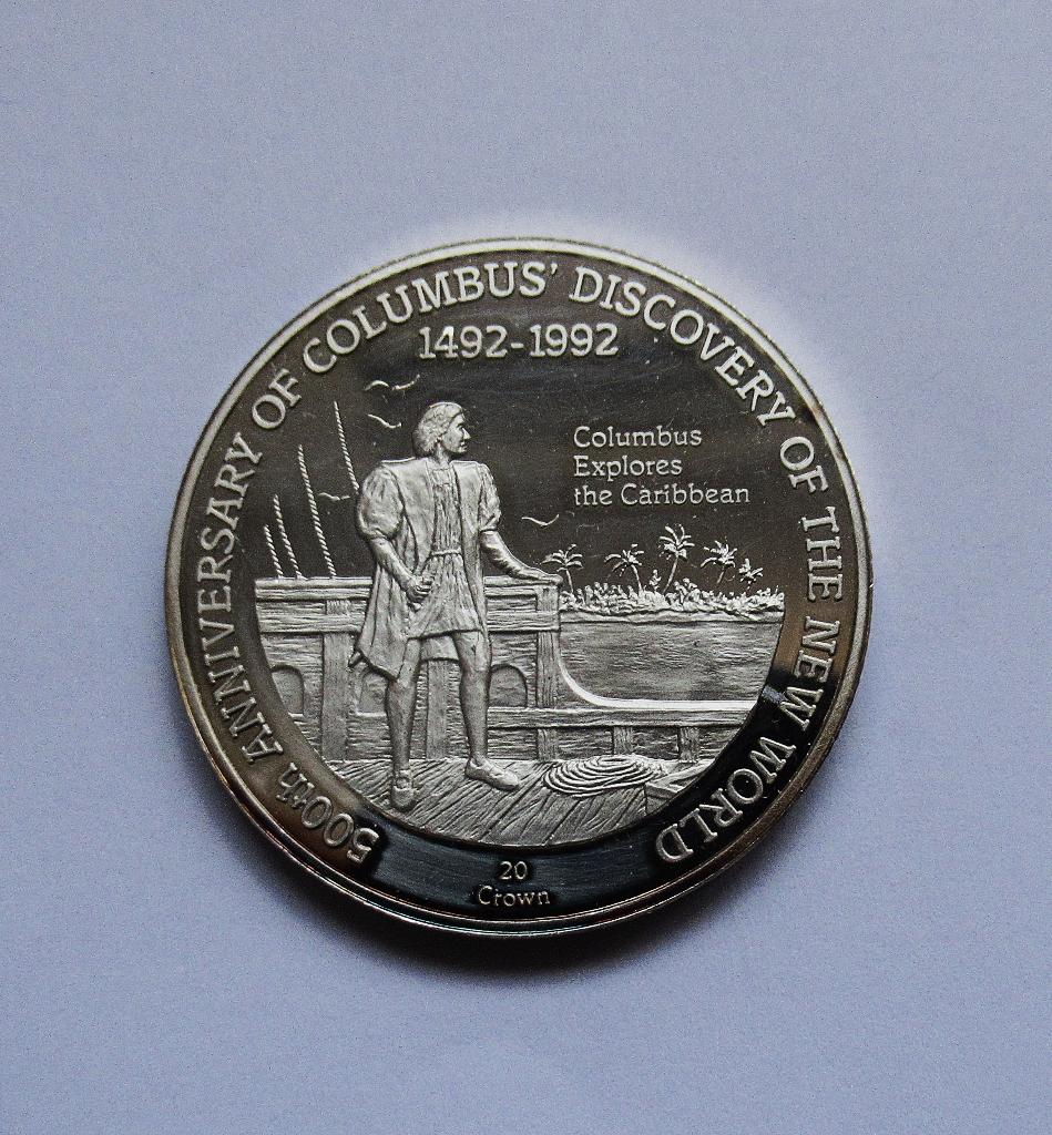 Turks and Caicos Islands 20 crown 1991, Verzenden, Midden-Amerika, Zilver