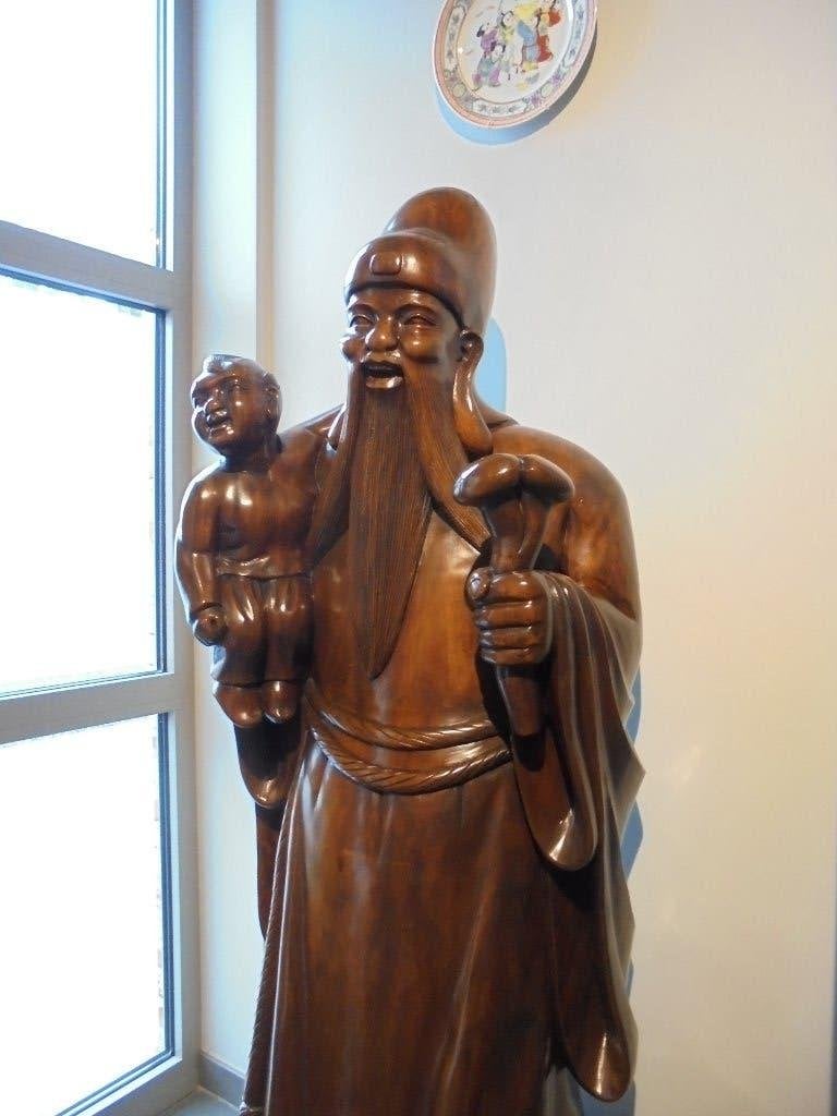Antiek God Shou Chinees GROOT houten beeld 154 cm ! Azie, Ophalen, 1 meter - 2 meter, Beeld, Hout