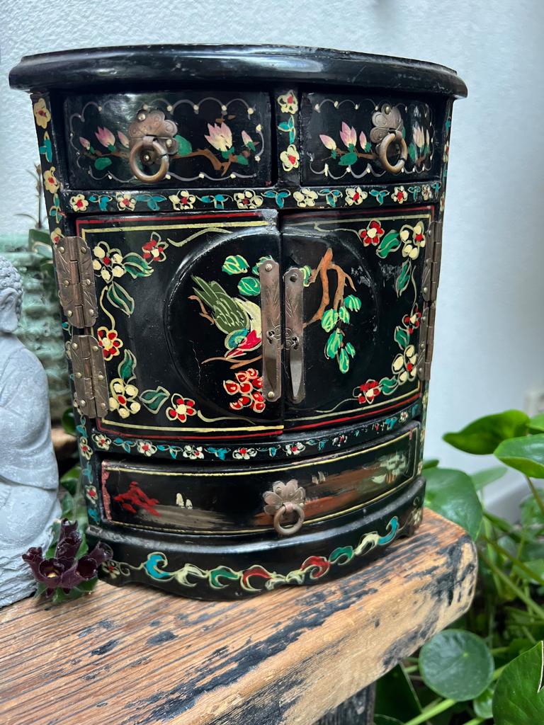 Chinees oud handbeschilderd vintage sieraden juwelen kastje, Antiek en Kunst, Ophalen of Verzenden
