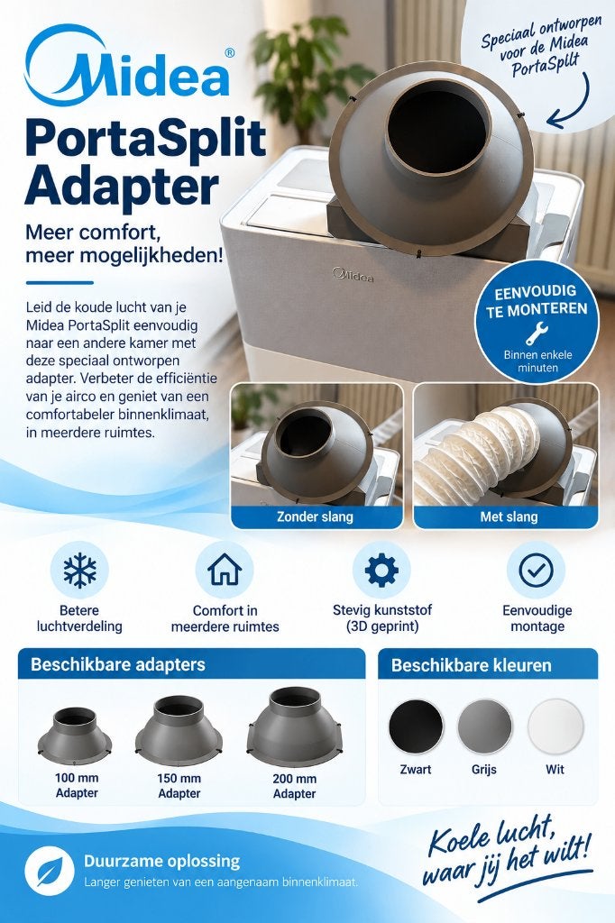 Adapter voor Midea Portasplit airco (Extra slang aansluiten), Witgoed en Apparatuur, Koelen en Ontvochtigen, Minder dan 60 m³