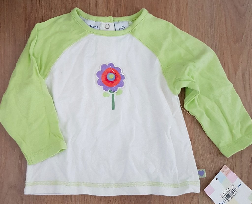 Longsleeve wit/groen maat 74 *NIEUW* (0731) a, Meisje, Nieuw, Ophalen of Verzenden, First Impressions