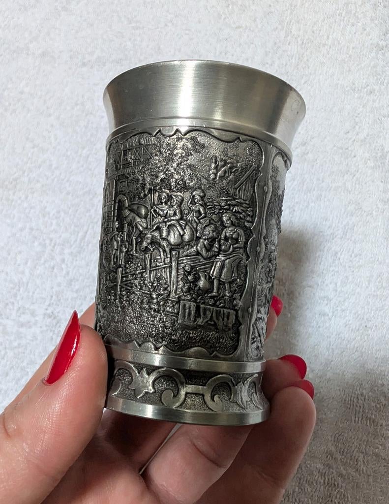 Vintage Tinnen Borrelglas / Schnappsbeker - SKS Zinn 95%, Ophalen of Verzenden