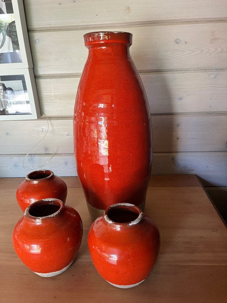 Siervazen (set  van 4) oranjerood, Ophalen, Gebruikt, 45 cm, Steen/keramiek