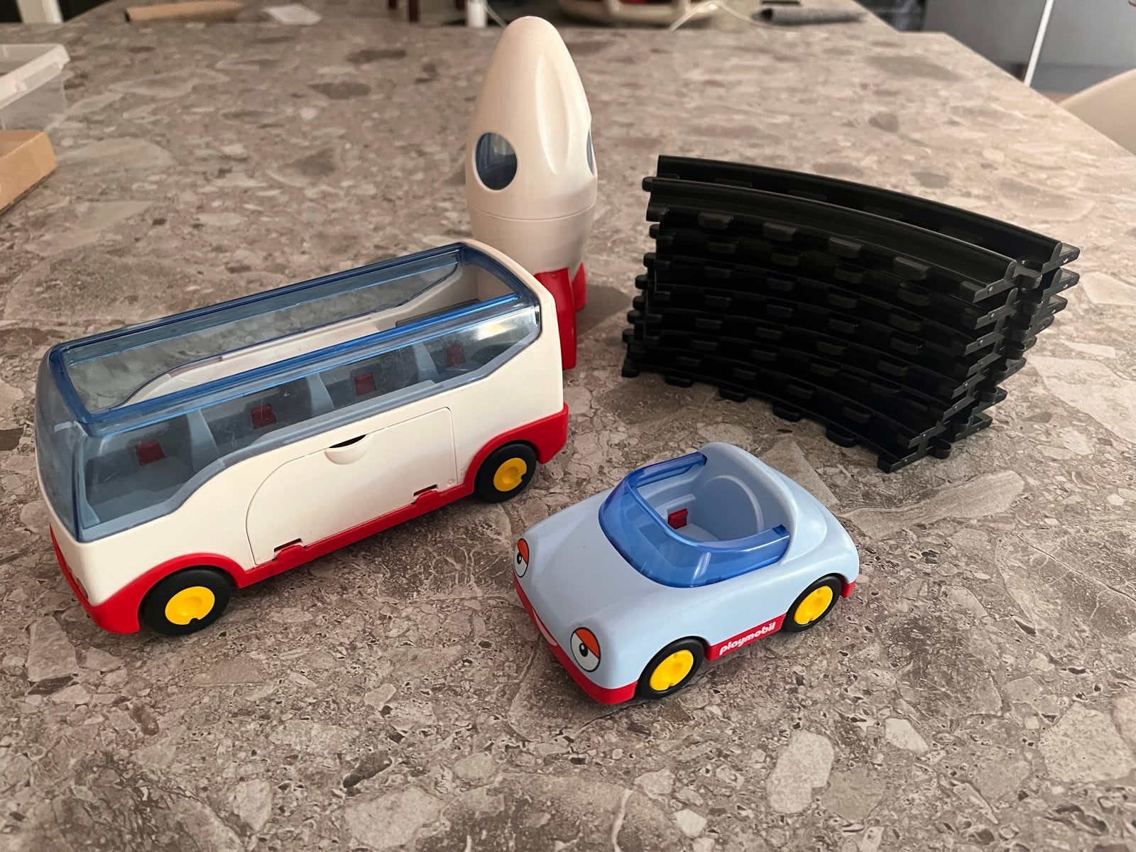 Playmobil 1.2.3 lot: bus, auto, raket en rails, Gebruikt, Losse onderdelen, Voertuig, 1.2.3